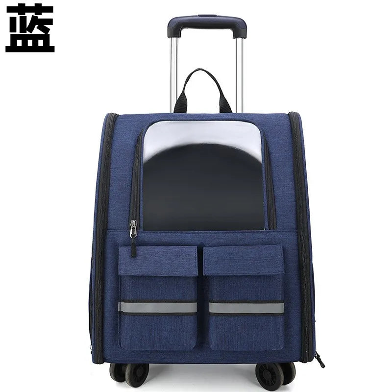 Rolling Pet Carrier Backpack with Telescopic Handle