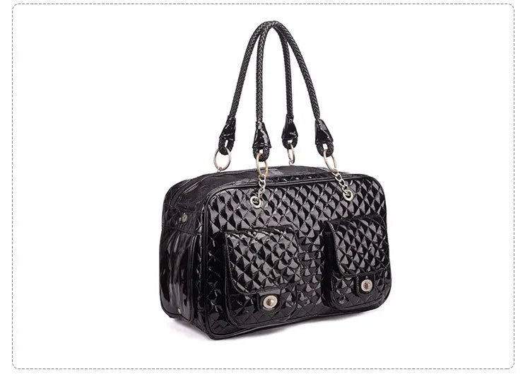 Quilted Pet Carrier Handbag with Braided Handles