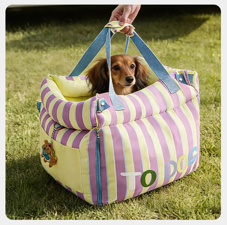 Pastel Pet Travel Bed with Carry Handles & Padded Sides
