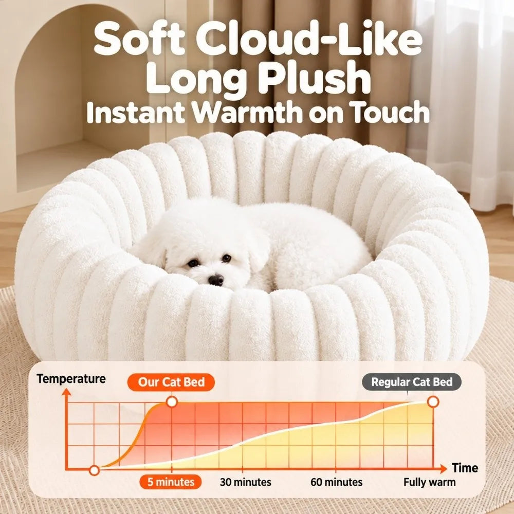 Pumpkin-Ribbed Plush Round Pet Bed