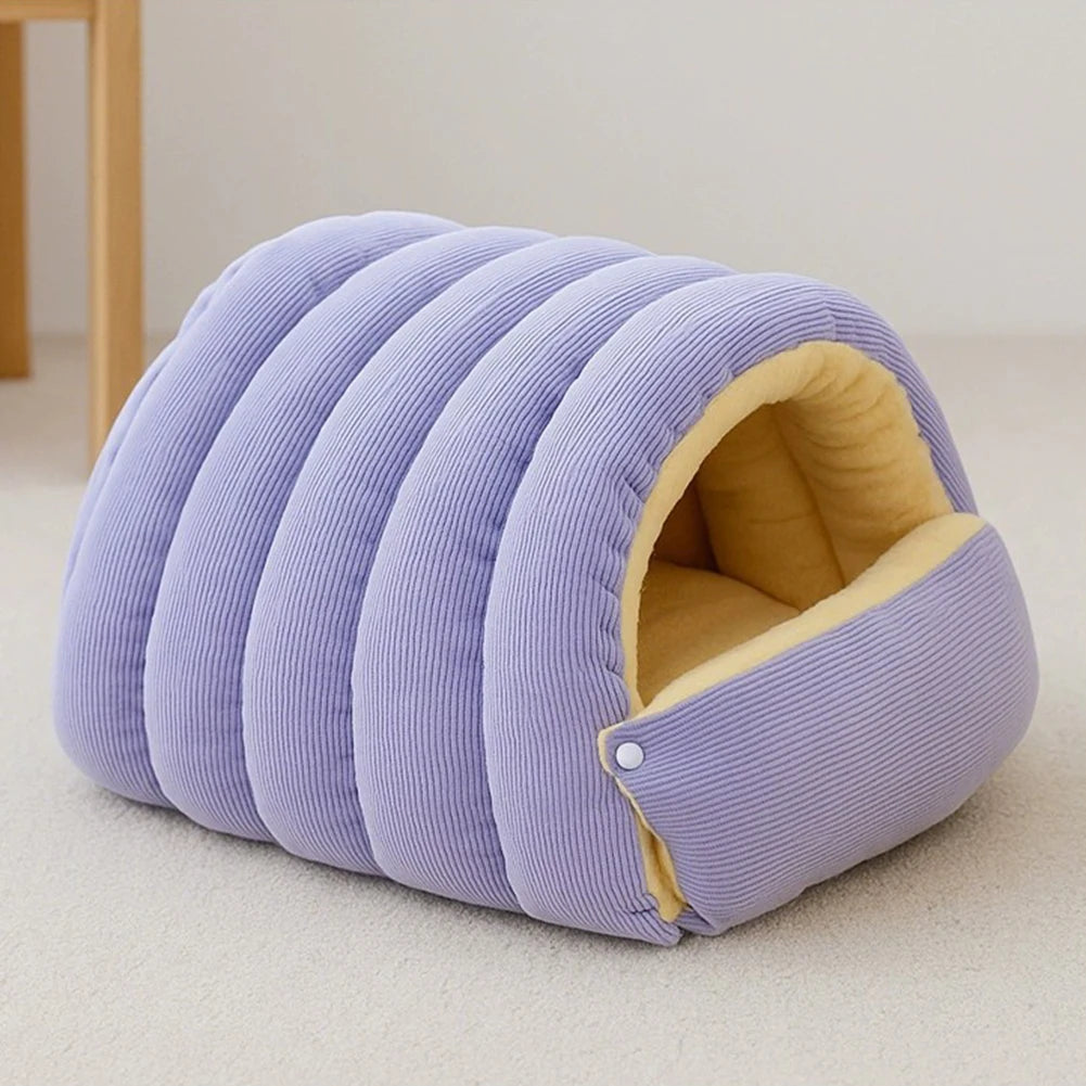 Ribbed Plush Cave Bed for Cats & Small Dogs
