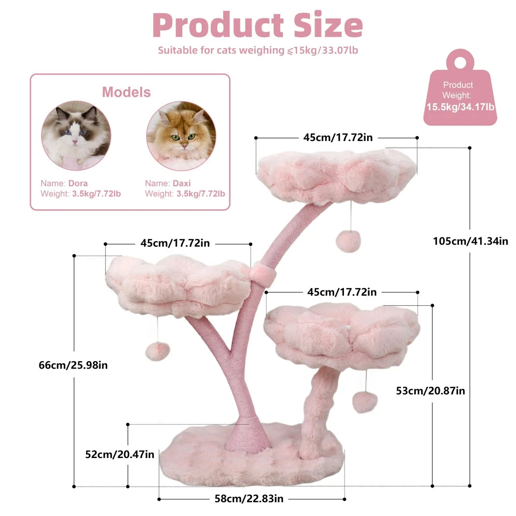 Plush Flower Cat Tree with Scratching Areas