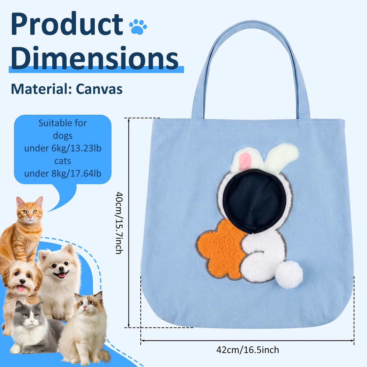 Canvas Pet Carrier Tote with Animal-Detail Face Opening