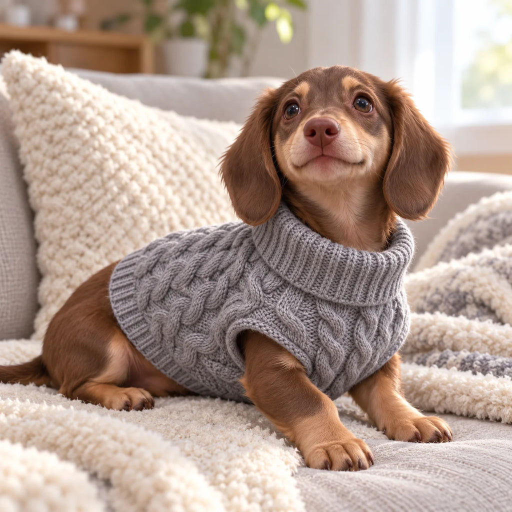 Cable-Knit Pet Sweater with Foldover Turtleneck