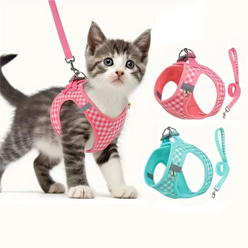 Gingham Cat Harness & Matching Leash Set