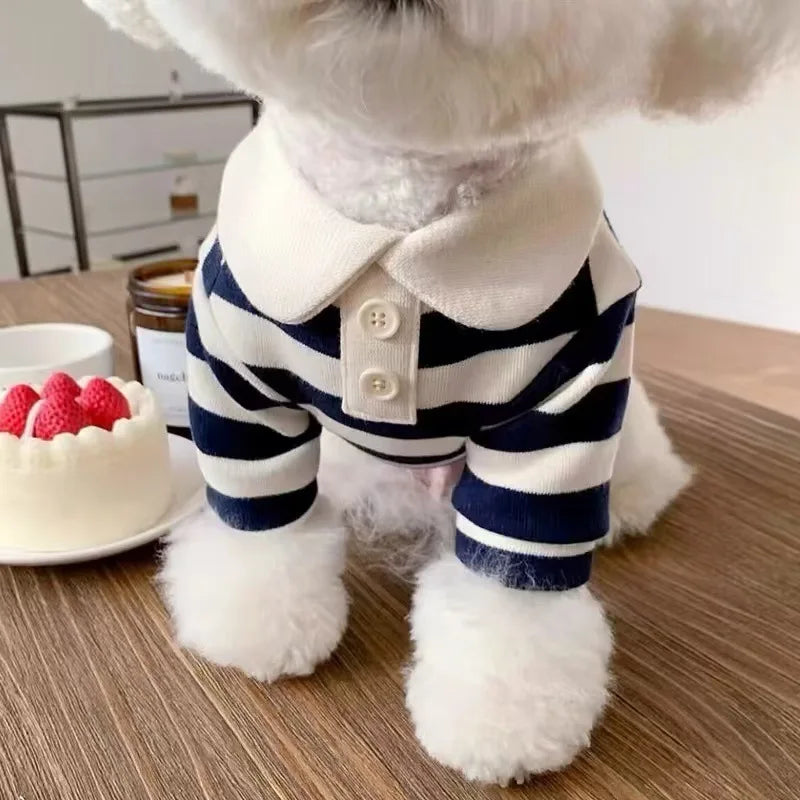 Striped Pet Polo Shirt with Contrast Collar