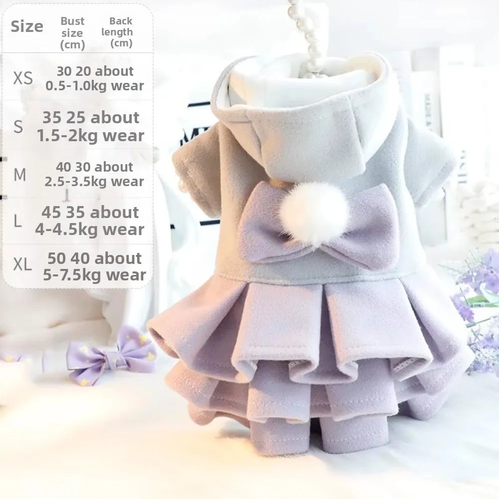 Hooded Pet Dress with Pom-Pom Bow & Tiered Skirt