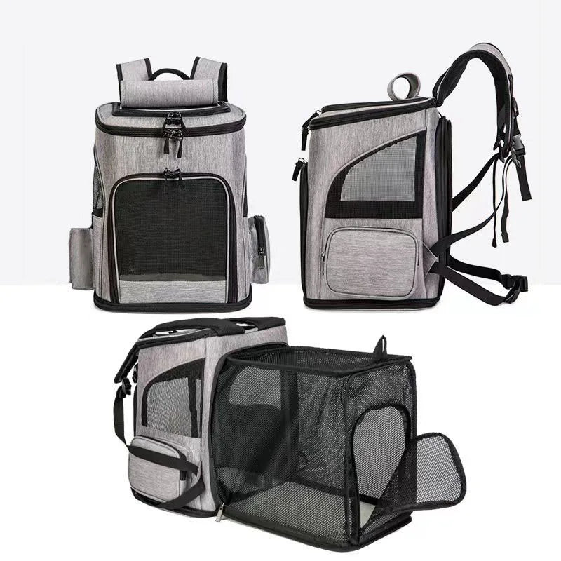 Expandable Foldable Pet Carrier Backpack in Grey