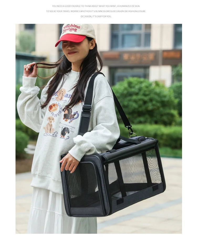 Foldable Mesh Pet Carrier with Front & Top Access