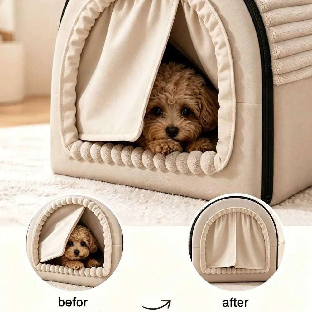 Covered Pet Tent Bed with Door Curtain