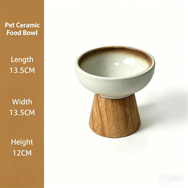Ceramic Pet Bowl with Wooden Stand