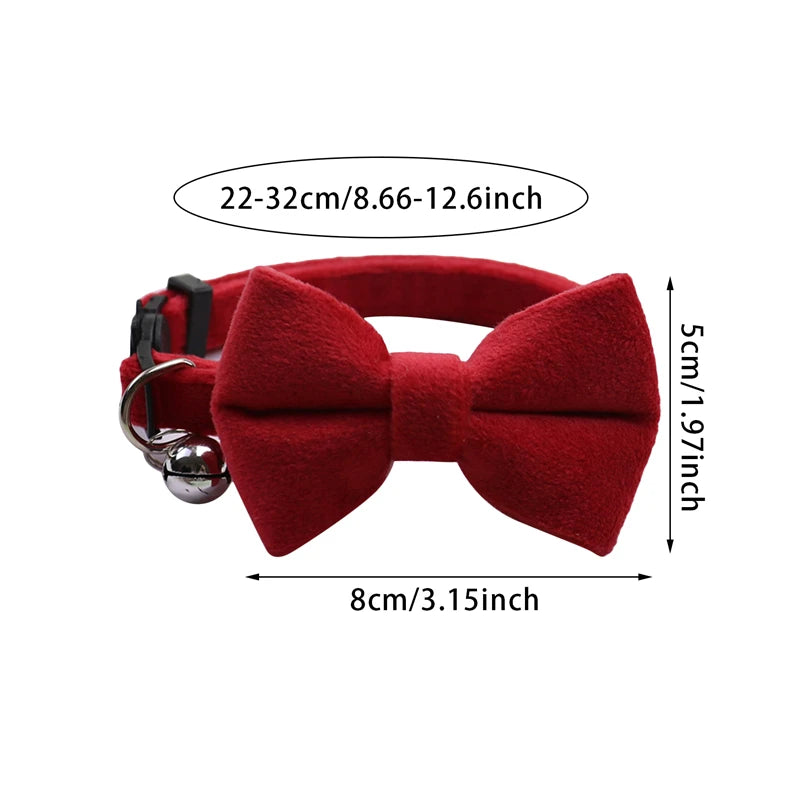 Velvet Bow-Tie Cat Collar with Bell