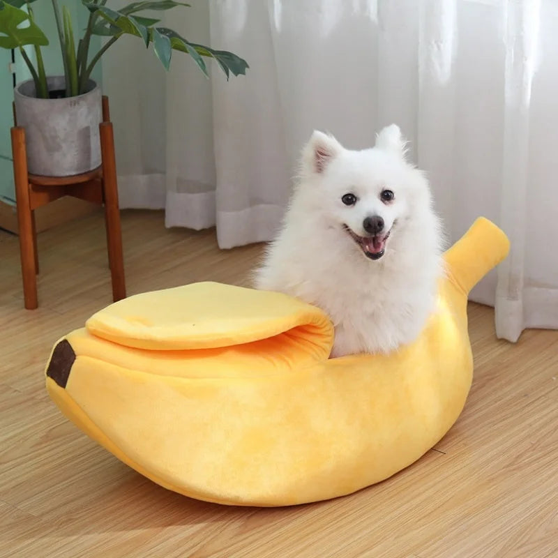 Banana-Shaped Cat Bed with Peel-Back Cover