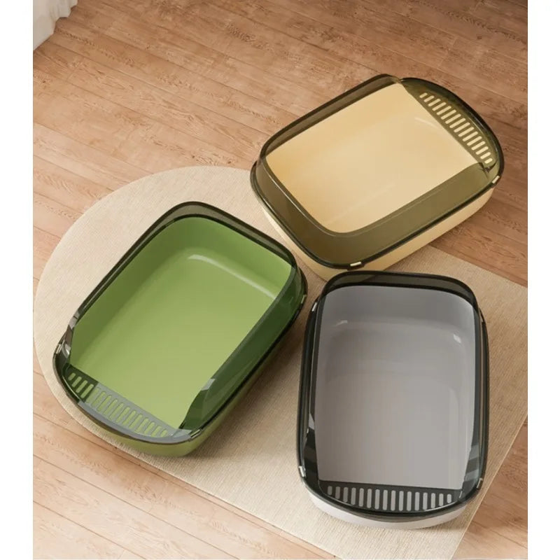 Open-Top Cat Litter Tray with Translucent Splash Guard