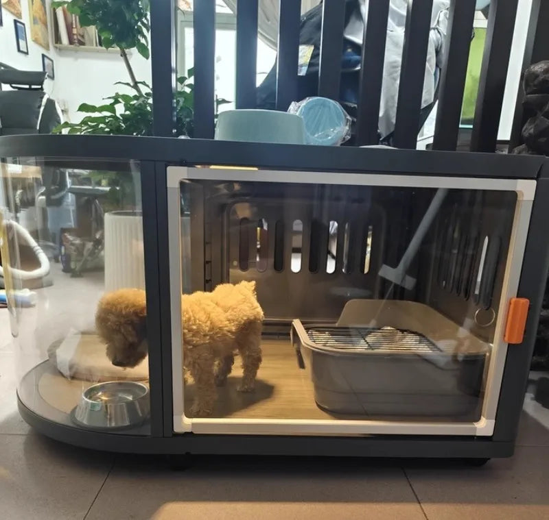 Curved-Panel Indoor Dog Kennel with Wheels, Cage Only