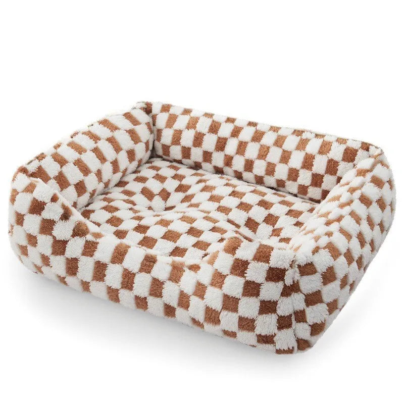 Checkerboard Fleece Bolster Bed for Dogs & Cats