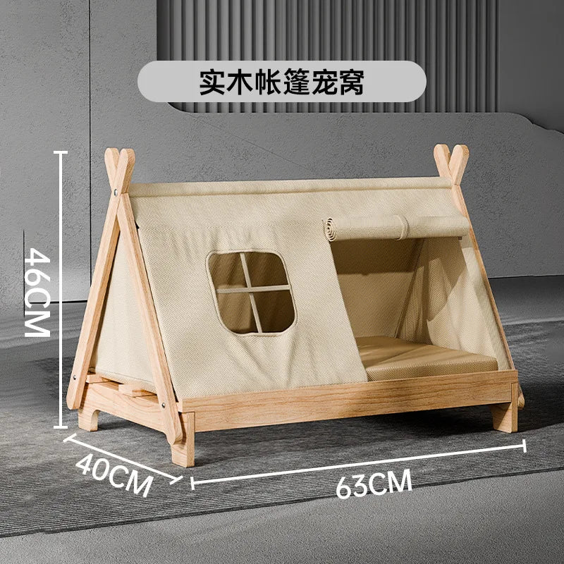 Elevated Wooden Cat Tent Bed with Peekaboo Window