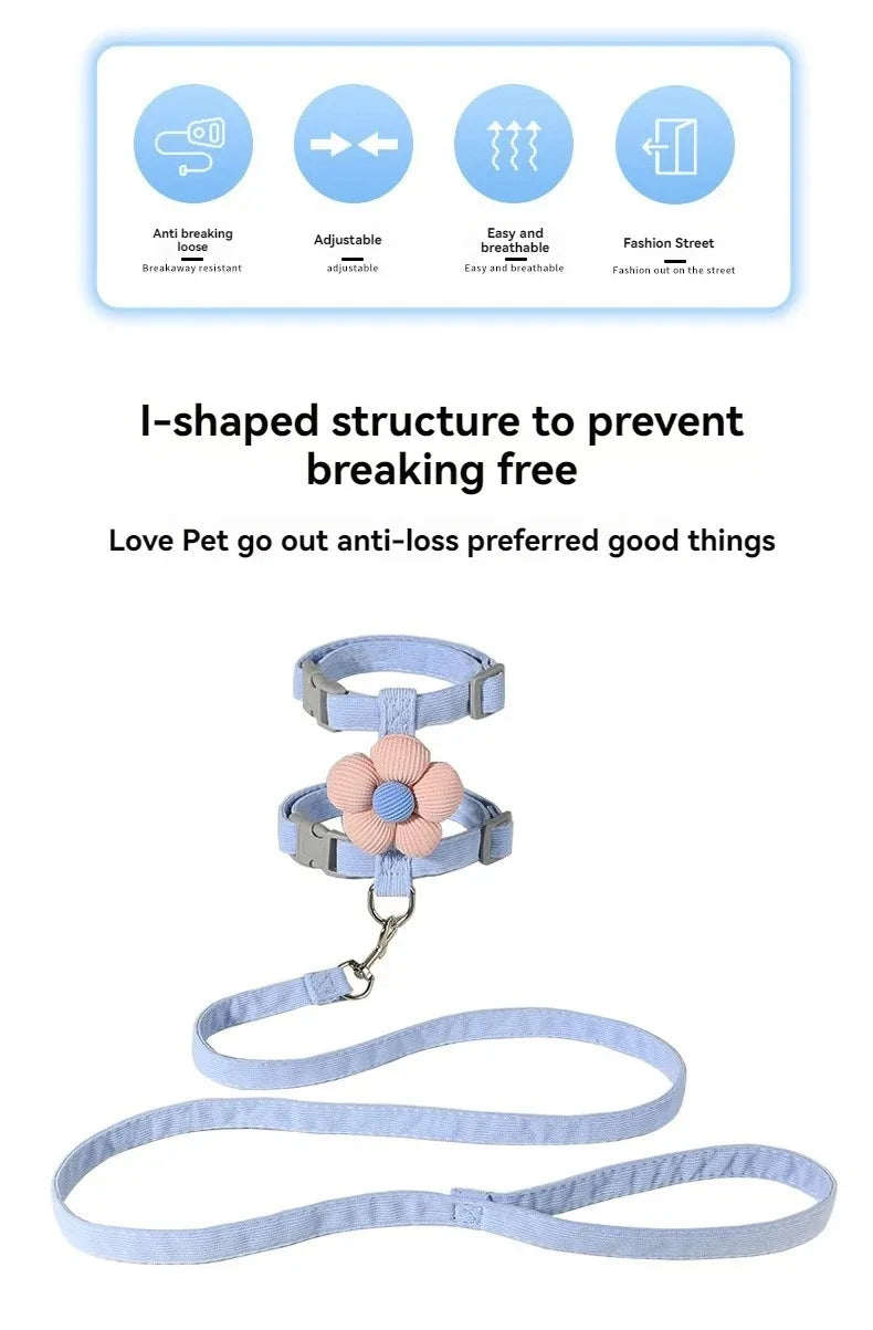 Flower-Detail Pet Harness & Matching Leash Set