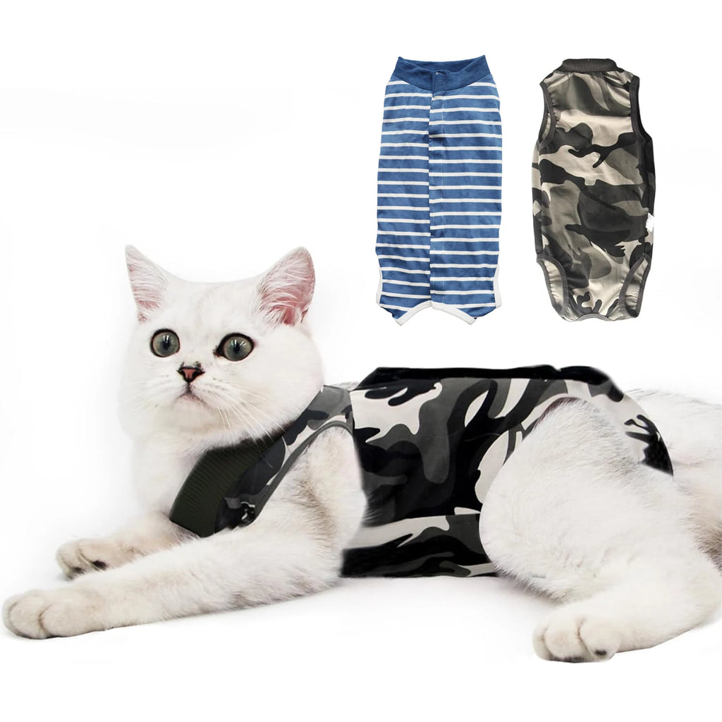 Camouflage & Blue Stripe Cat Recovery Suit