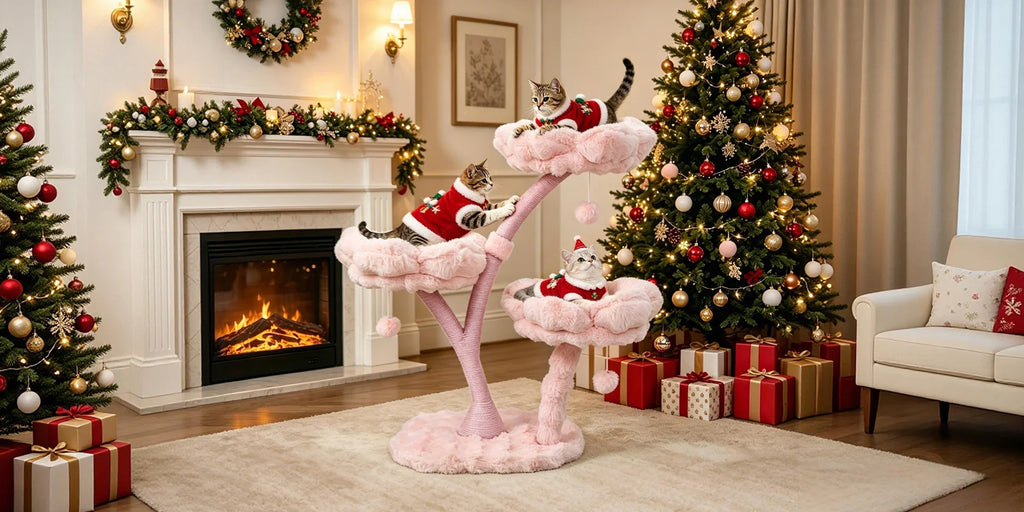 Plush Flower Cat Tree with Scratching Areas