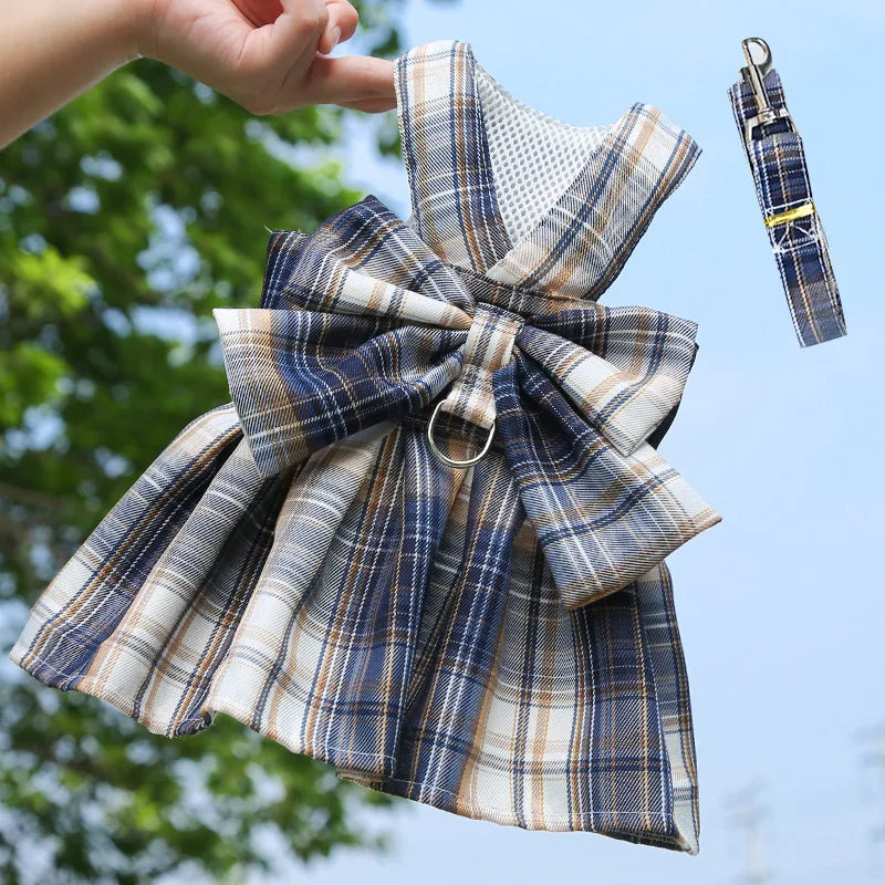 Plaid Pet Dress with Oversized Back Bow