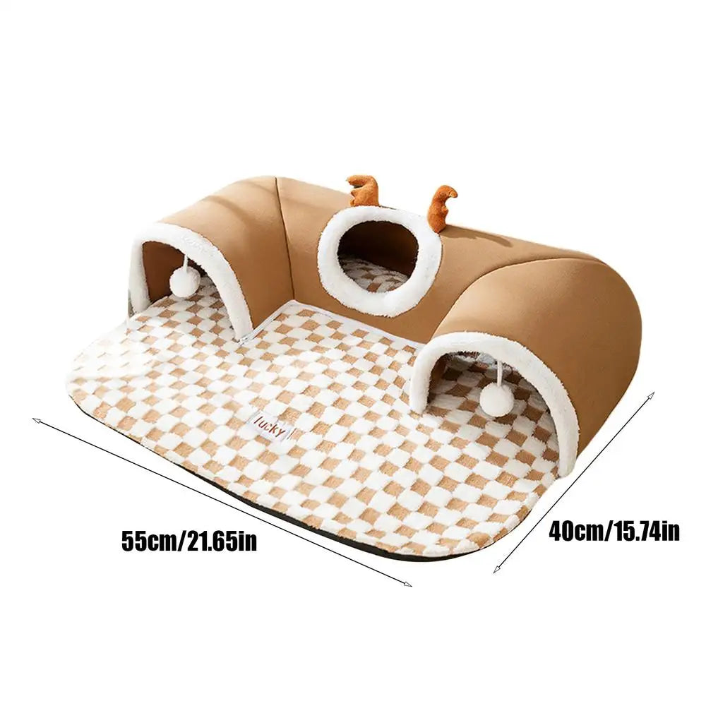 Kitten Play Tunnel Bed with Checkerboard Mat