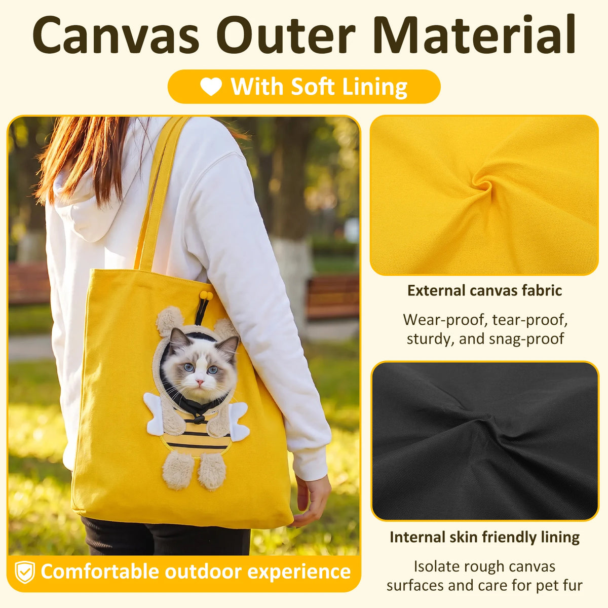 Canvas Pet Carrier Tote with Animal-Detail Face Opening