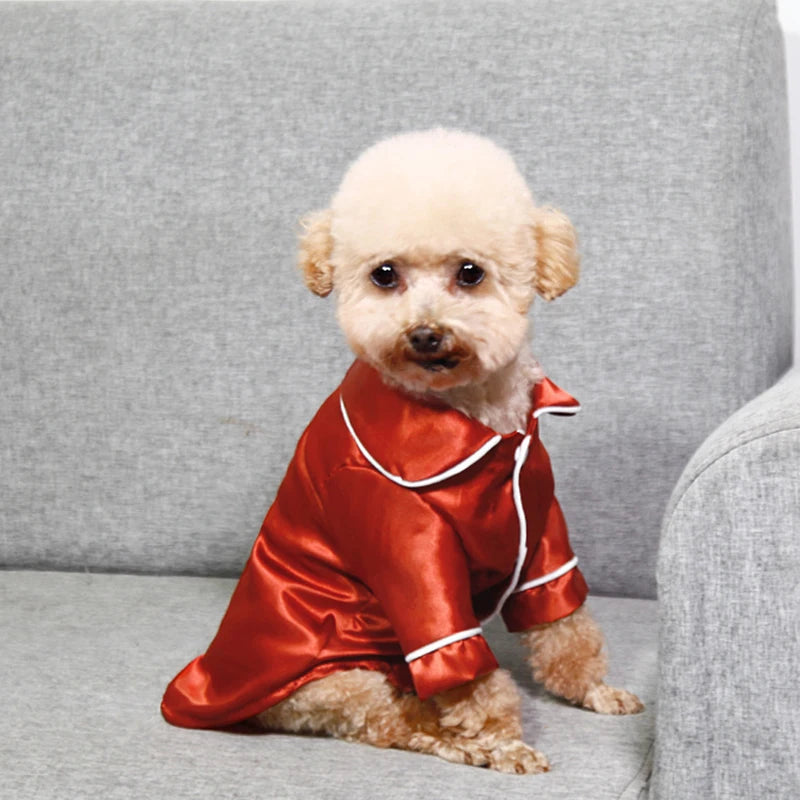Satin-Look Pet Pajama Shirt with Contrast Piping