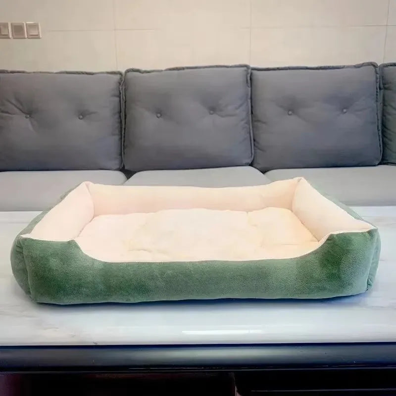 Plush-Lined Rectangular Pet Bed with Paw Detail