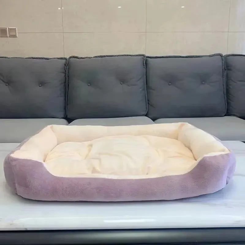 Plush-Lined Rectangular Pet Bed with Paw Detail