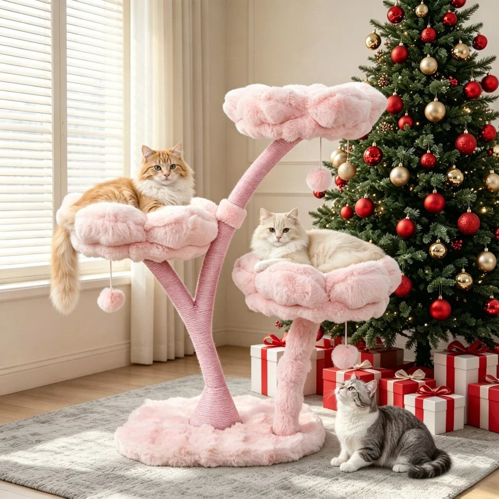 Plush Flower Cat Tree with Scratching Areas