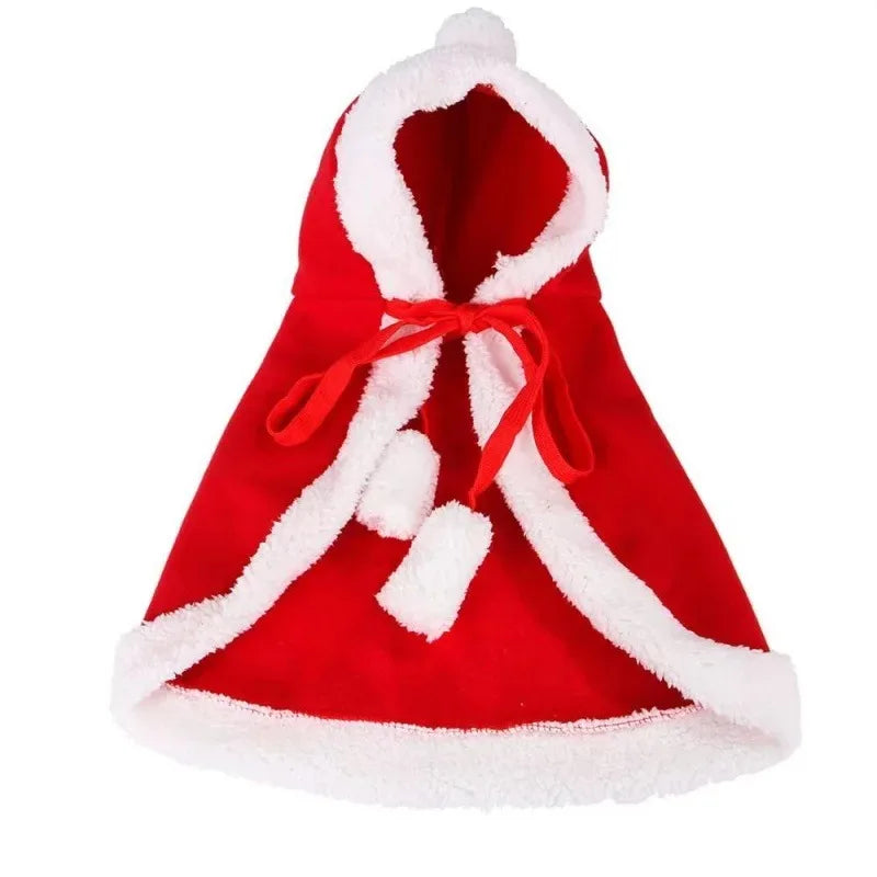 Santa Hooded Pet Cape with Pom-Pom Trim