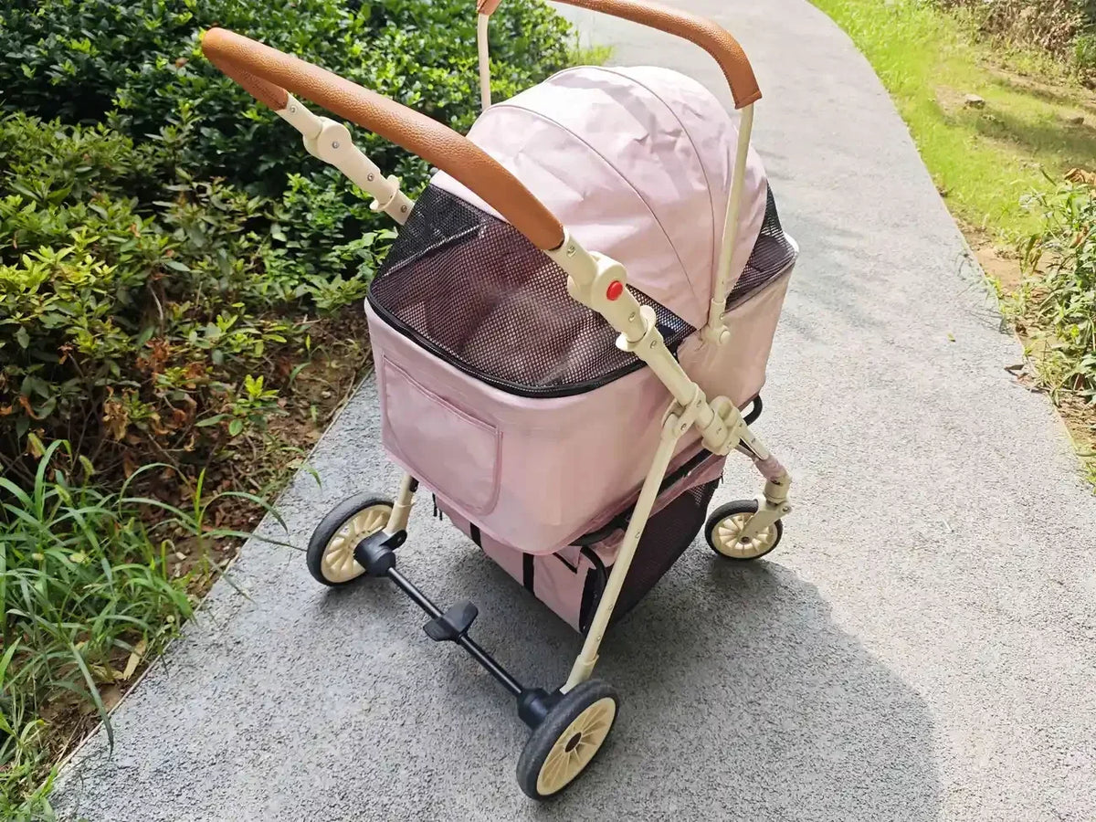 Folding Pet Stroller with Detachable Carrier & Lower Basket