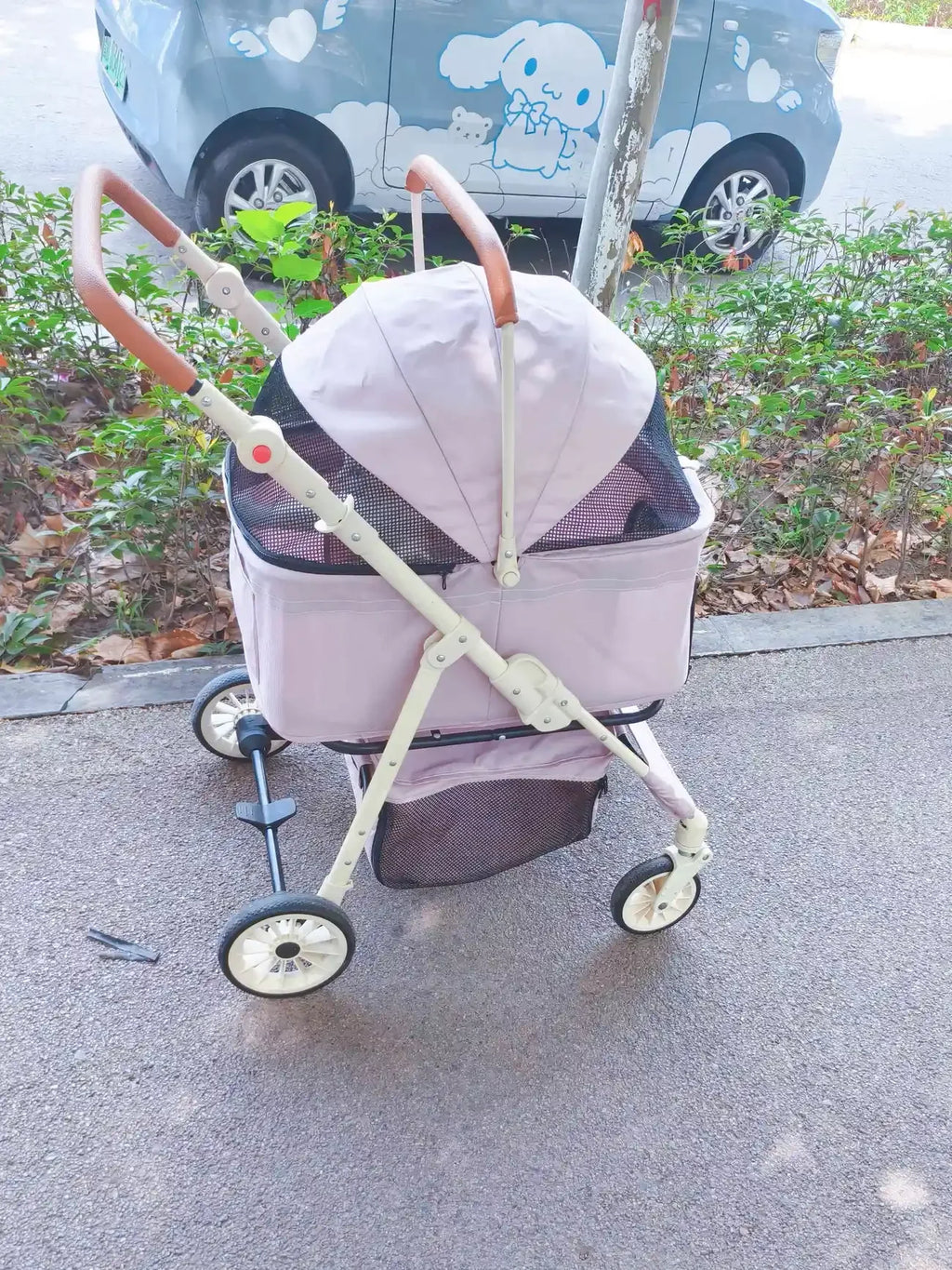 Folding Pet Stroller with Detachable Carrier & Lower Basket