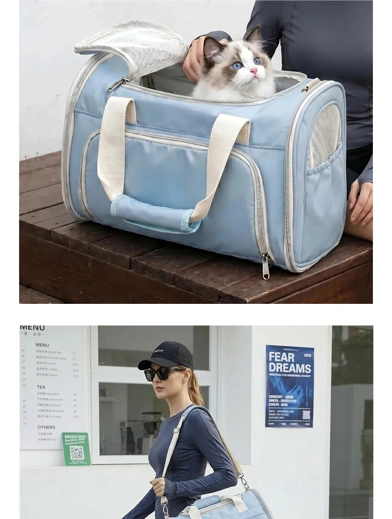 Blue Mesh Travel Carrier for Cats & Small Dogs