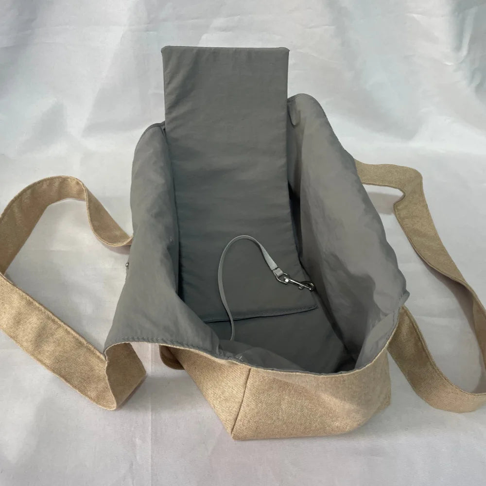 Beige Open-Top Pet Carrier Tote with Pocket