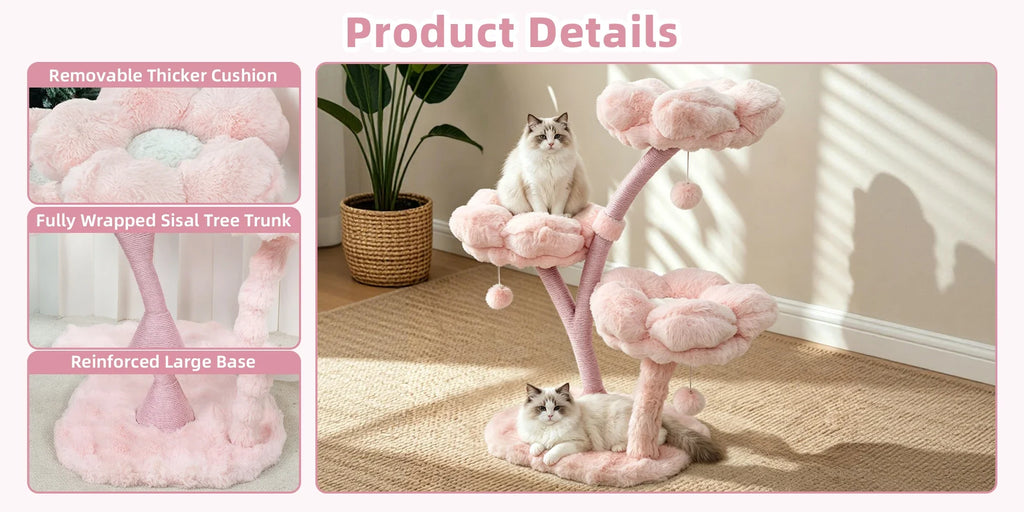 Plush Flower Cat Tree with Scratching Areas