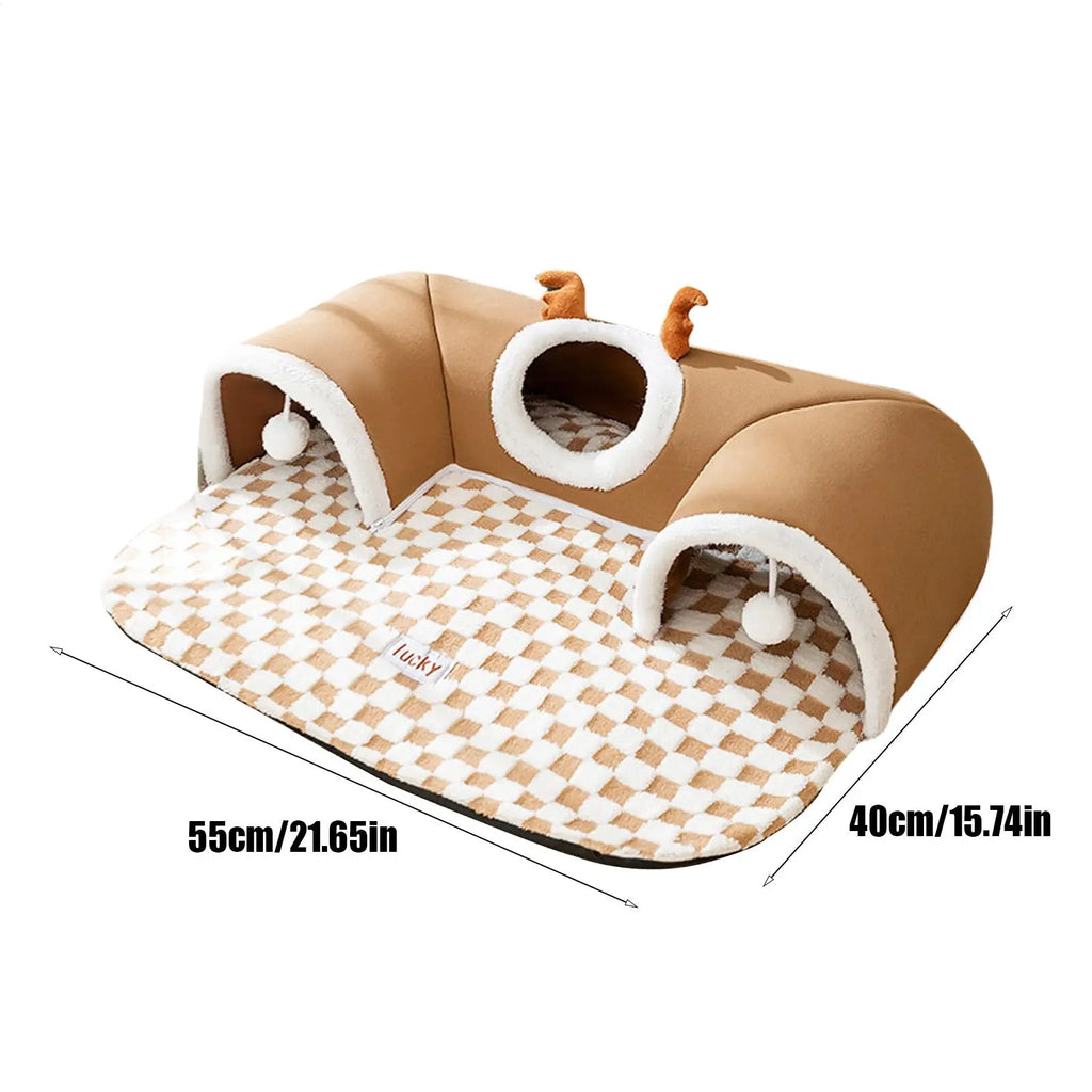 Kitten Play Tunnel Bed with Checkerboard Mat