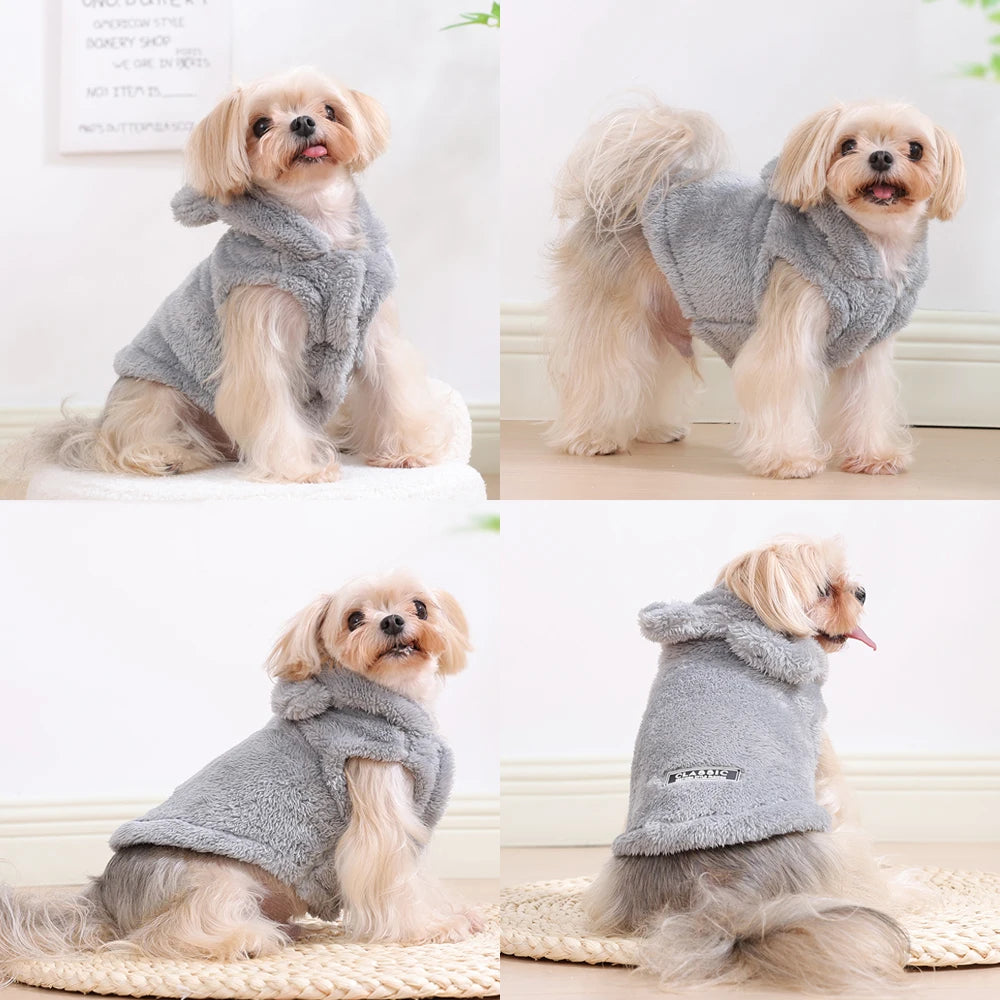 Plush Fleece Pet Hoodie with Bear-Ear Detail
