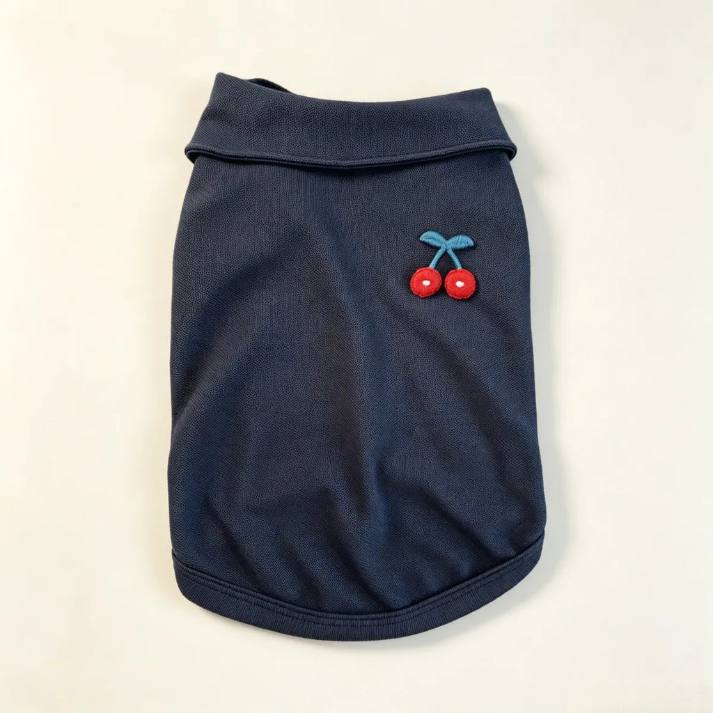 Navy Cherry-Detail Cat Vest