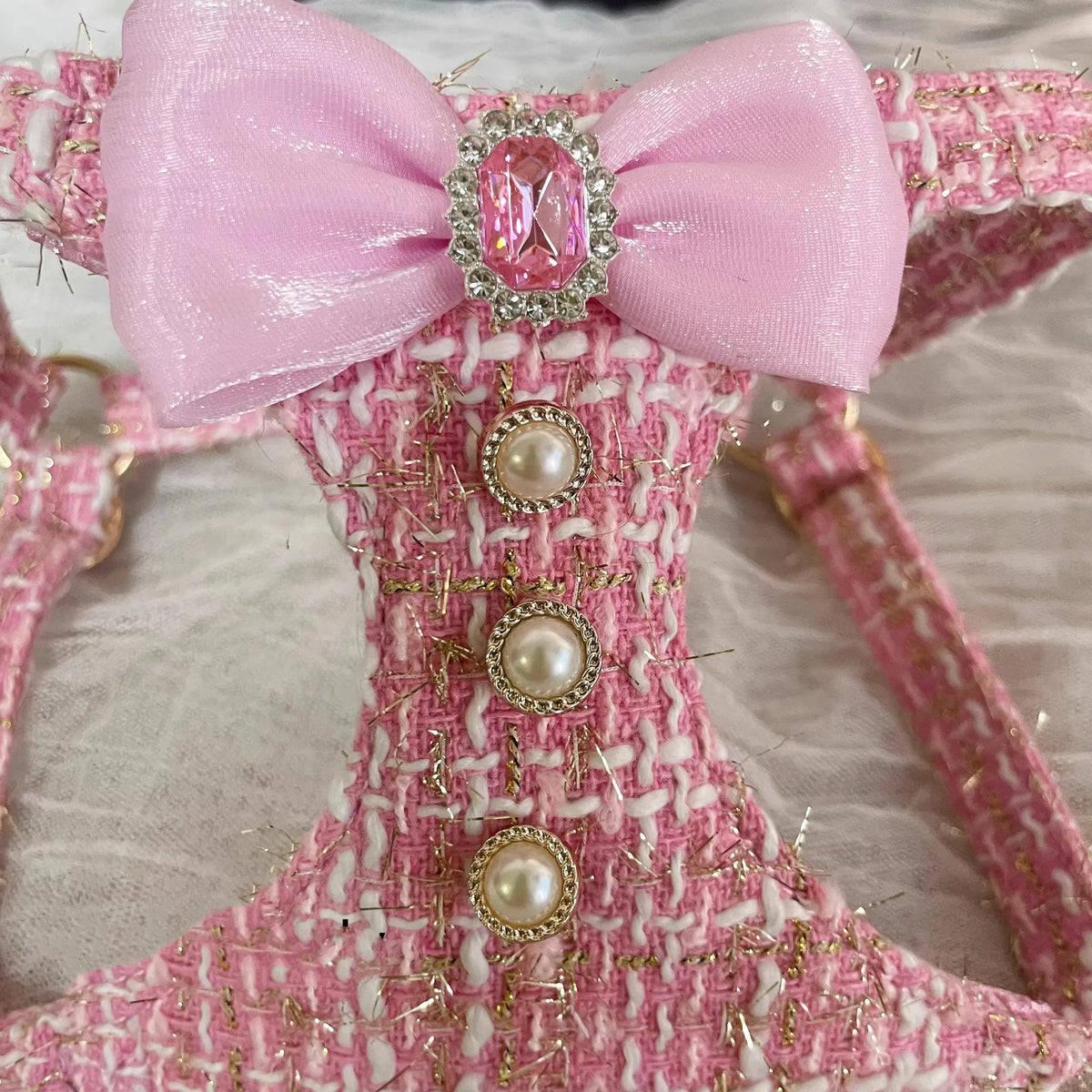 Tweed-Look Bow Pet Harness & Leash Set