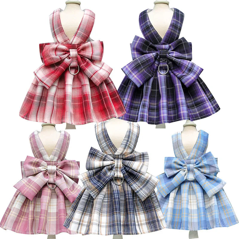 Plaid Pet Dress with Oversized Back Bow