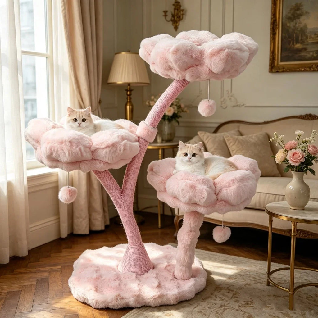 Plush Flower Cat Tree with Scratching Areas