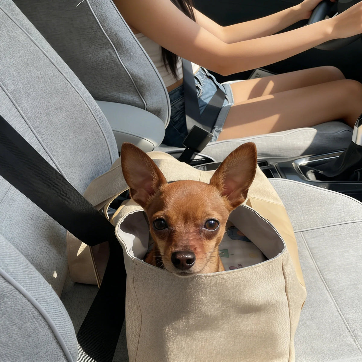 Beige Open-Top Pet Carrier Tote with Pocket