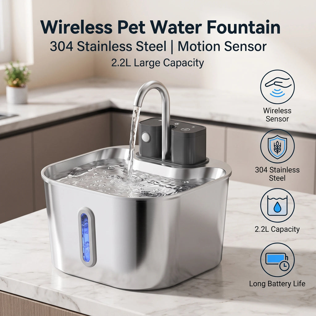 Stainless Steel Motion-Sensor Pet Water Fountain, 2L–2.2L