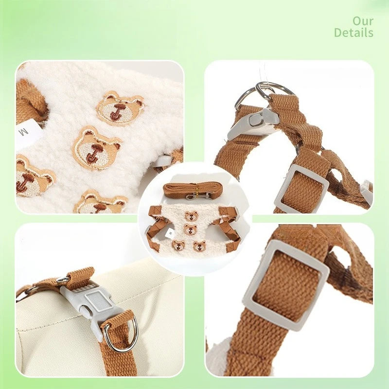 Teddy-Texture Bear Pet Harness & Leash Set