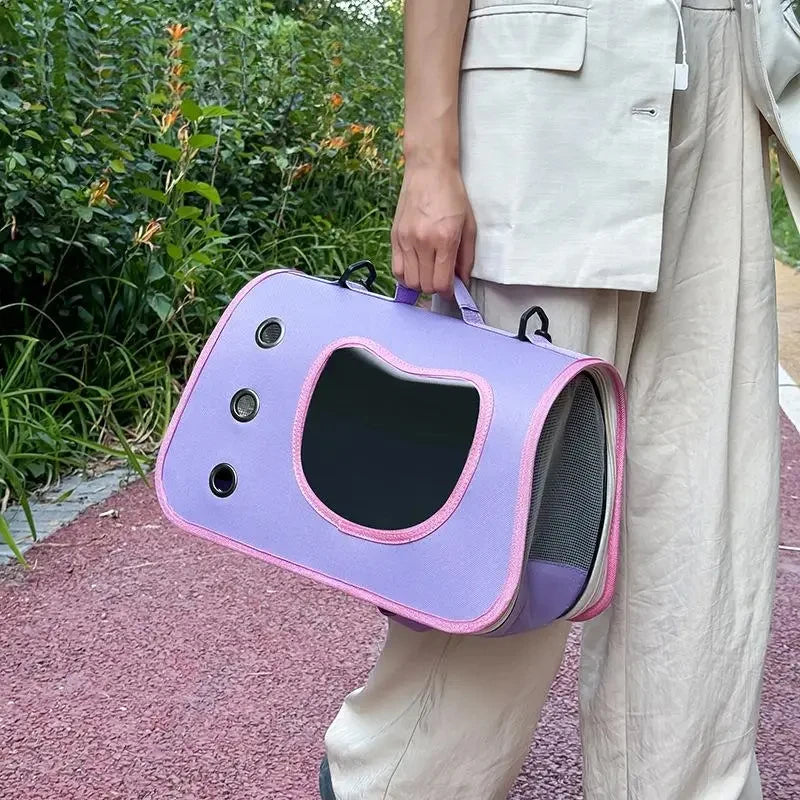 Foldable Oxford Pet Carrier with Crossbody Strap