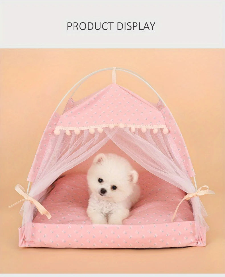 Floral Canopy Tent Bed for Cats & Small Dogs