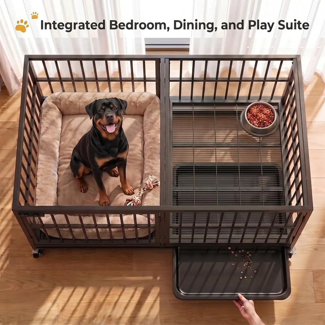54-Inch Steel Dog Crate with Wheels & Removable Trays, Black