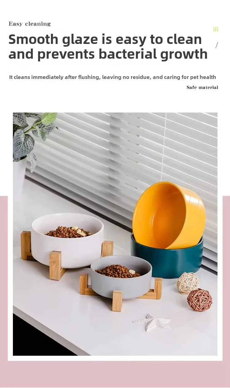 Ceramic Pet Bowl & Wooden Holder in Two Sizes